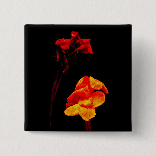 Canna Lilies on Black Pinback Button (Front)