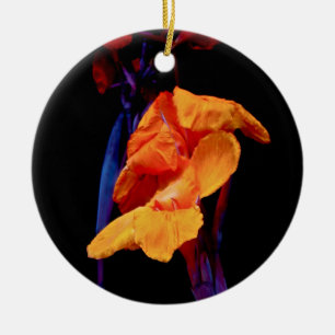 Canna Lilies on Black With Blue Ceramic Ornament