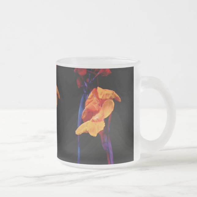 Canna Lilies on Black With Blue Frosted Glass Coffee Mug (Right)