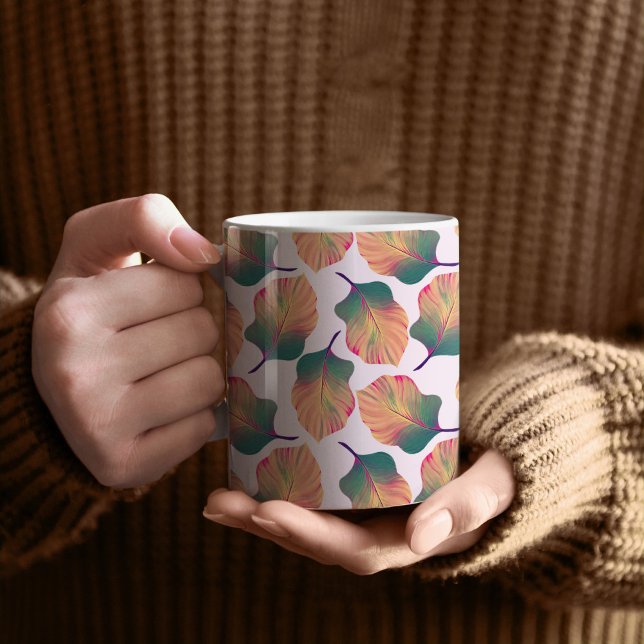 Canna Tropicanna Leaves in Pastel Coffee Mug (Canna Tropicanna Tropical Leaves Patterned Mug)