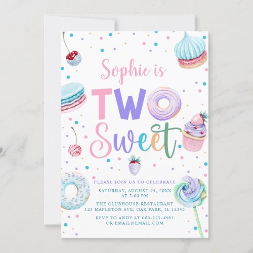 Canndy Donut Two Sweet 2nd Birthday Girl Invitation