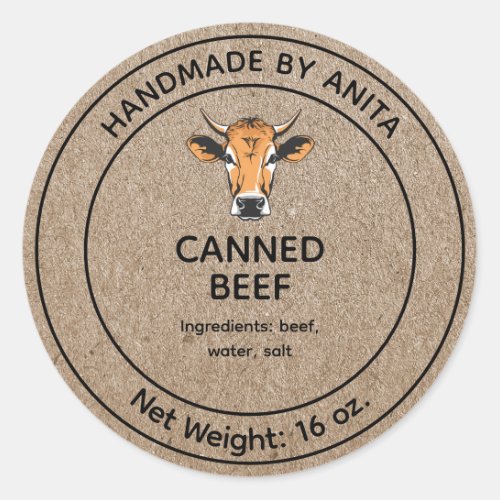 Canned Beef Jar Label Kraft Paper Style