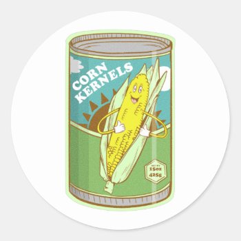 Canned Corn Tinned Cord Classic Round Sticker by earlykirky at Zazzle