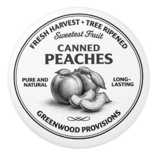 Canned Peaches Label Vintage Typography Ceramic Knob