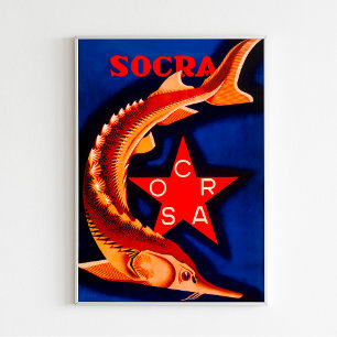 "Canned Sturgeon Socra" Vintage Soviet Ad Poster