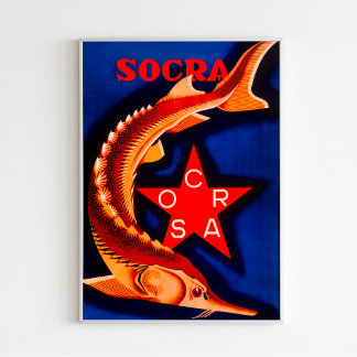 "Canned Sturgeon Socra" Vintage Soviet Ad Poster