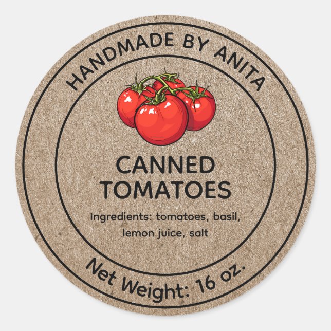 Canned Tomatoes Jar Label Kraft Paper Style (Front)