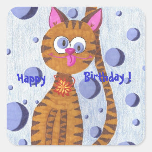 Cannelle the cat Happy Birthday ! square stickers
