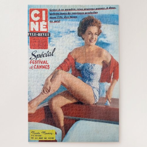 Cannes Beach Babe 60s style Jigsaw Puzzle