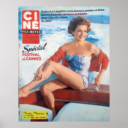 Cannes Beach Babe 60s style Poster