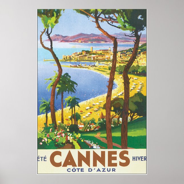Cannes Cote D'Azur Vintage Travel Poster (Front)