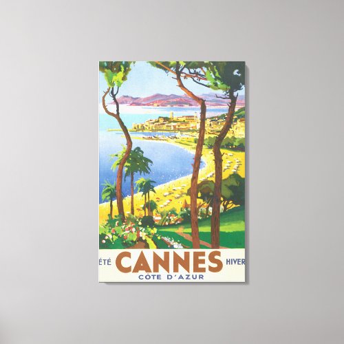 Cannes Cote DAzur Vintage Travel Poster Canvas Print