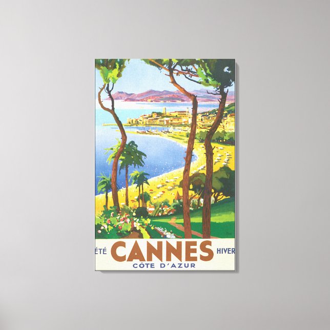 Cannes Cote D'Azur Vintage Travel Poster Canvas Print (Front)