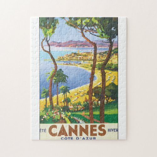 Cannes Cote DAzur Vintage Travel Poster Jigsaw Puzzle