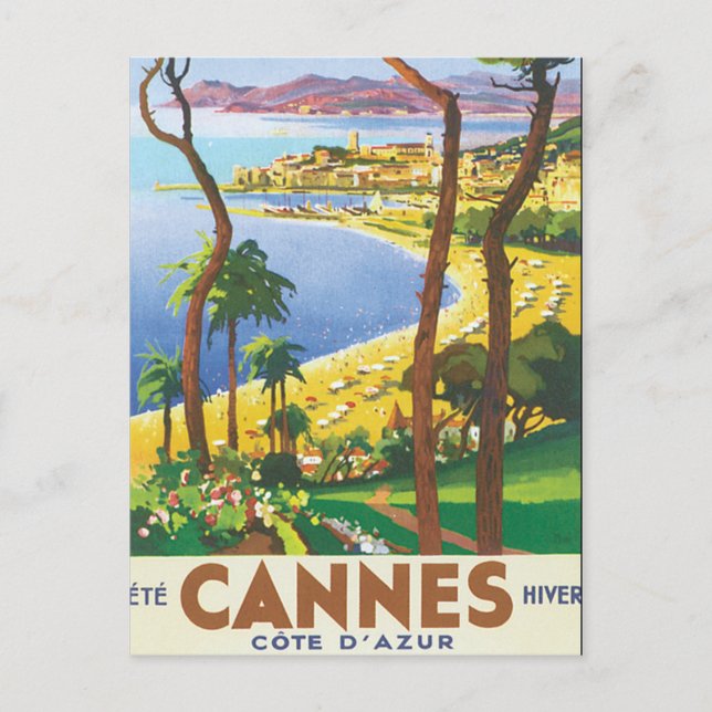 Cannes Cote D'Azur Vintage Travel Poster Postcard (Front)
