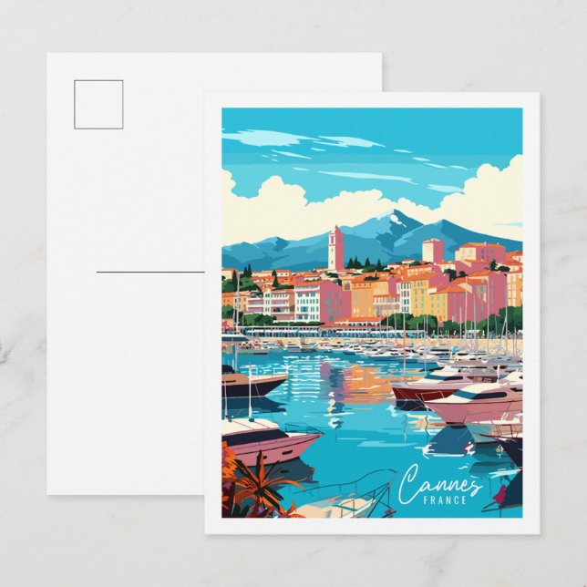 Cannes France vintage travel illustration Postcard (Front/Back)