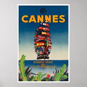 Cannes Print France Travel Poster Vintage French