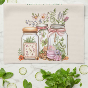 Canning Jar Whimsical Floral Watercolor Kitchen Towel