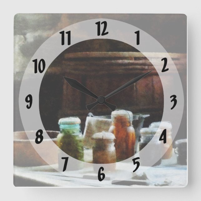 Canning Jars With Colorful Vegetables Square Wall Clock (Front)