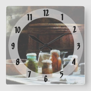 Canning Jars With Colorful Vegetables Square Wall Clock