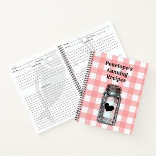 Canning Recipe Book Pink Gingham and Your Name