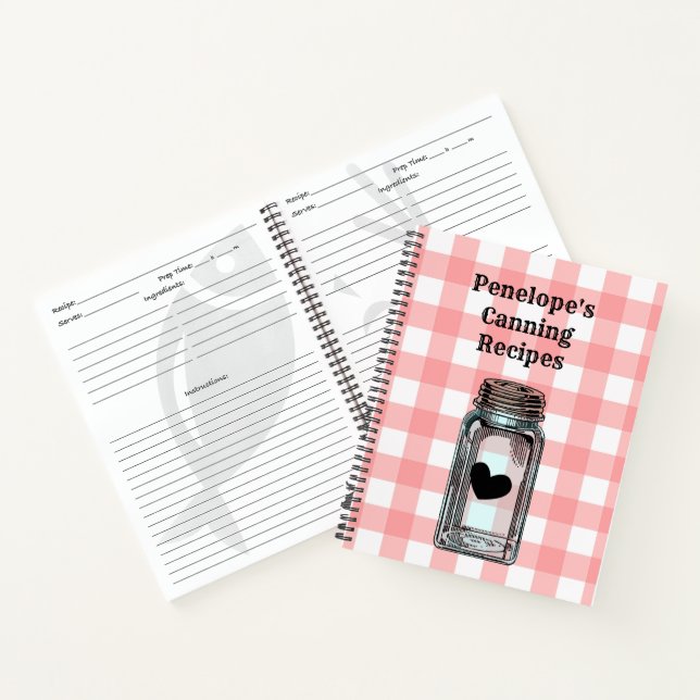 Canning Recipe Book Pink Gingham and Your Name (Inside)