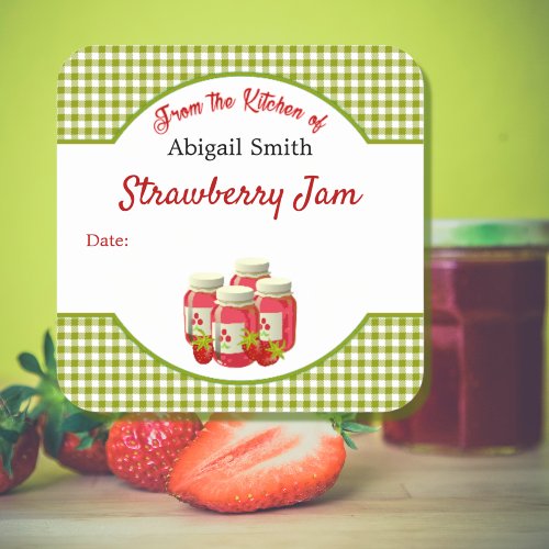 Canning Strawberry Gingham Square Sticker