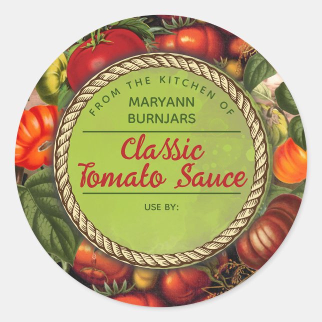 Canning tomatoes personalized from the kitchen of  classic round sticker (Front)