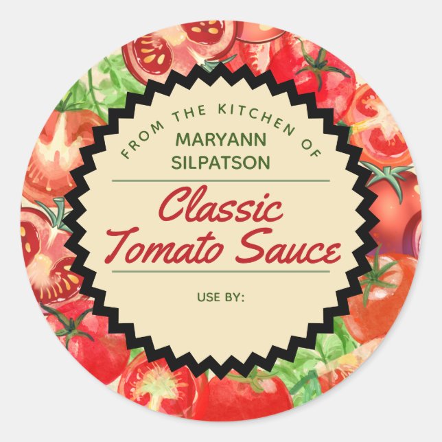 Canning tomatoes personalized from the kitchen of  classic round sticker (Front)