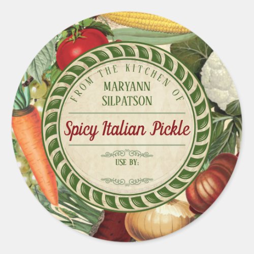 Canning vegetable personalized from the kitchen of classic round sticker
