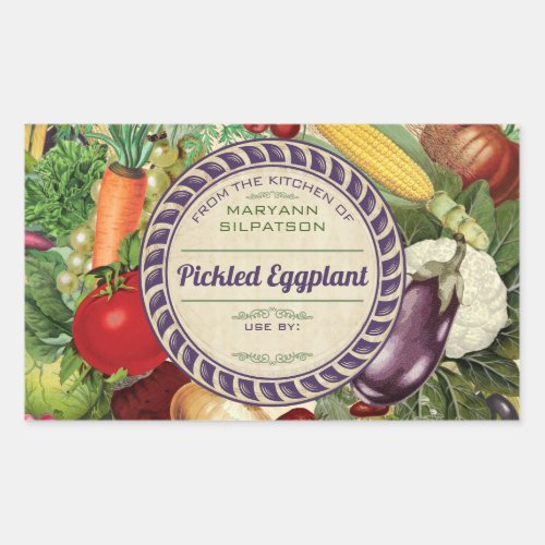 Canning vegetable personalized from the kitchen of rectangular sticker