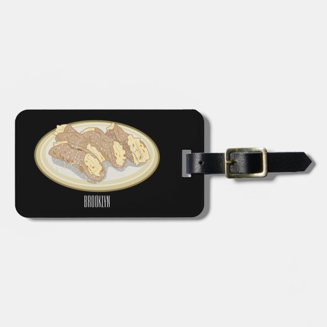 Cannoli cartoon illustration luggage tag (Front Horizontal)