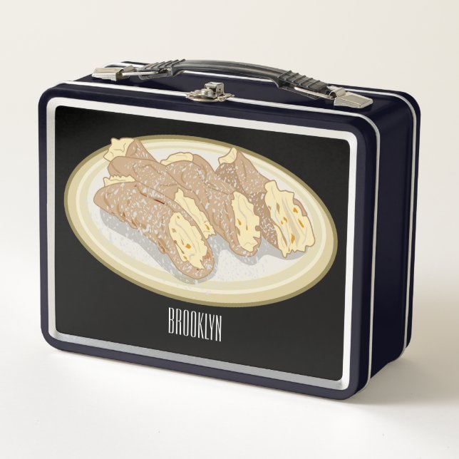 Cannoli cartoon illustration metal lunch box (Front)