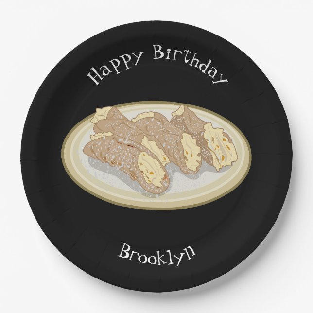 Cannoli cartoon illustration paper plates (Front)