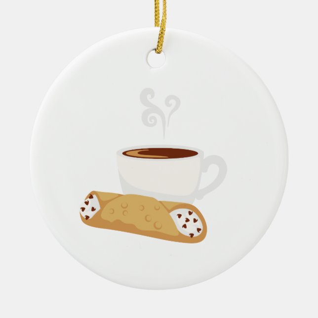 Cannoli & Coffee Ceramic Ornament (Front)