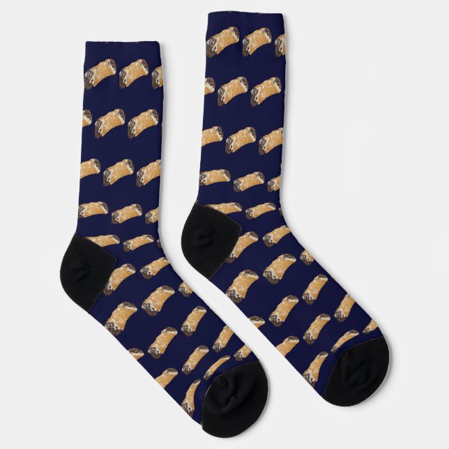 Cannoli on Navy Blue Background Socks (Right)