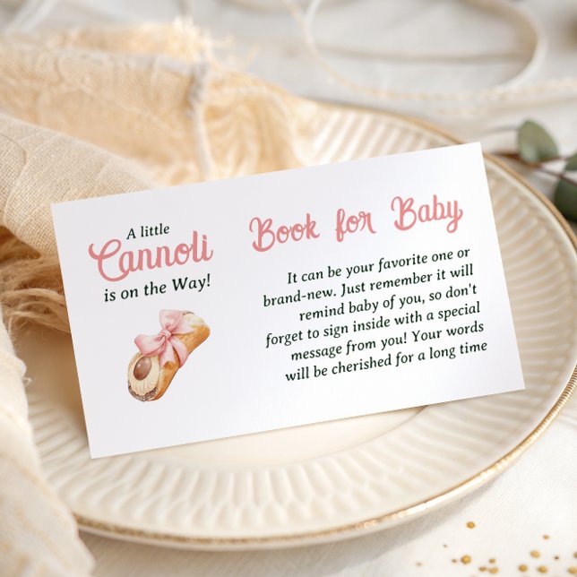 Cannoli Pink Bow Girl Italian Book For Baby Shower Enclosure Card (Creator Uploaded)
