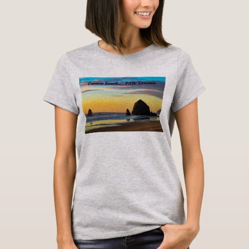 Cannon Beach _ Haystack Rock at sunset T_Shirt