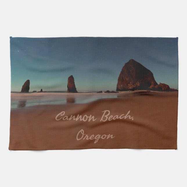 Cannon Beach Oregon Haystack Rock Kitchen Towel (Horizontal)