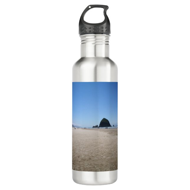 Cannon Beach Oregon on a Sunny Day Haystack Rock Stainless Steel Water Bottle (Front)