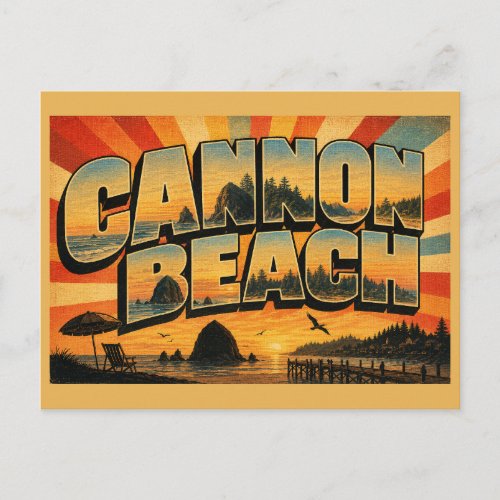 Cannon Beach Oregon Sea Stack Forest Art Postcard