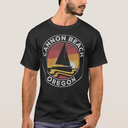 Cannon Beach Oregon Vintage Sailboat 70s Retro Sun T_Shirt