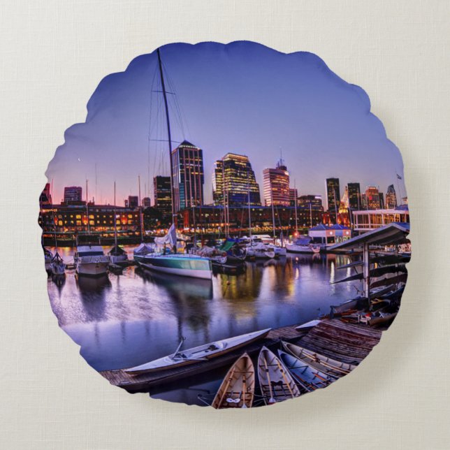 Canoas Al Atardecer - Canoes At Sunset Round Pillow (Front)