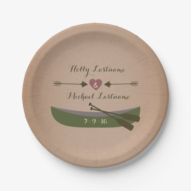 Canoe + Arrows Rustic Wedding Paper Plates (Front)