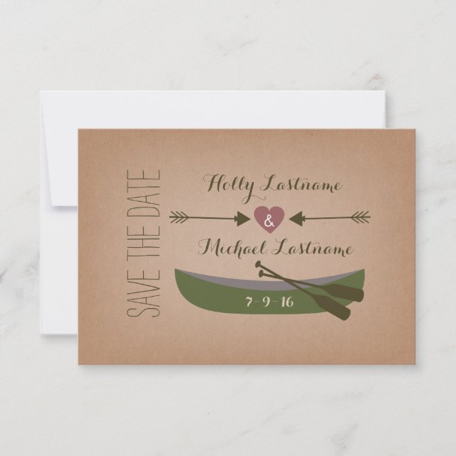 Canoe + Arrows With Heart Rustic Save The Date (Front)