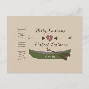 Canoe + Arrows With Heart Rustic Save The Date Announcement Postcard