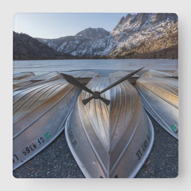Canoe At The Lake Square Wall Clock (Front)