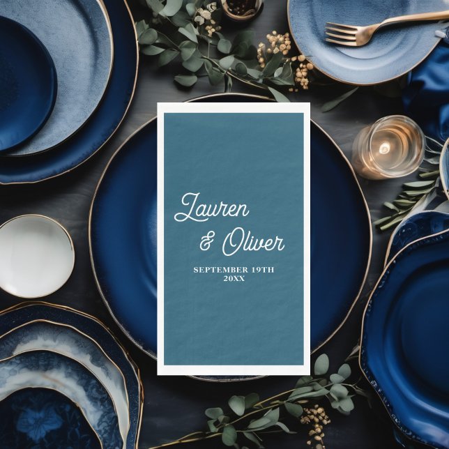 Canoe Blue Script Minimalist Wedding Paper Guest Towels (Creator Uploaded)