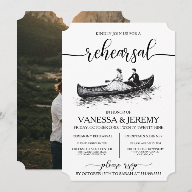 Canoe Couple Rehearsal Dinner Invitation (Front/Back)