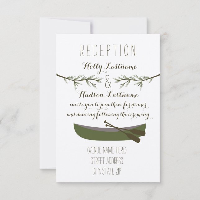 Canoe + Evergreen Branches Wedding Reception Invitation (Front)